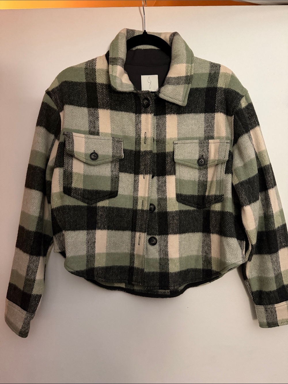 Joie Green Plaid Wool-Blend Shacket Jacket